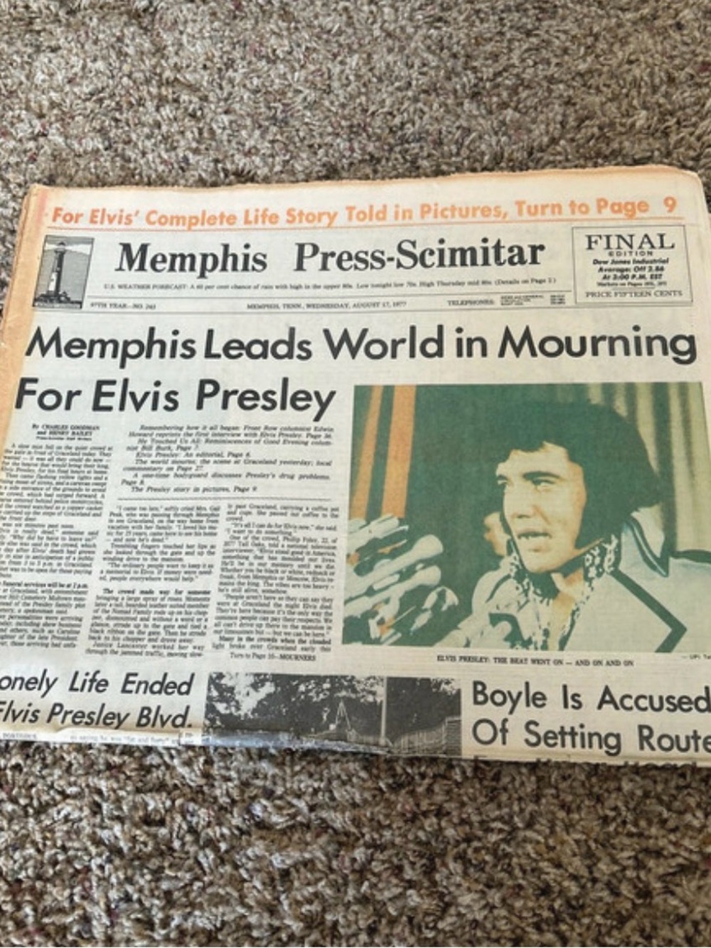 Vintage Memphis Press-Scimitar Front Page Newspaper
